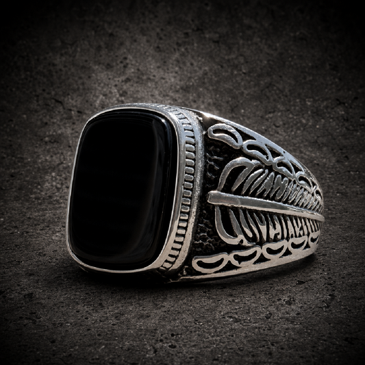 Dark Moon Rider - Black Onyx Ring - 316L stainless steel unisex jewelry (R0809)