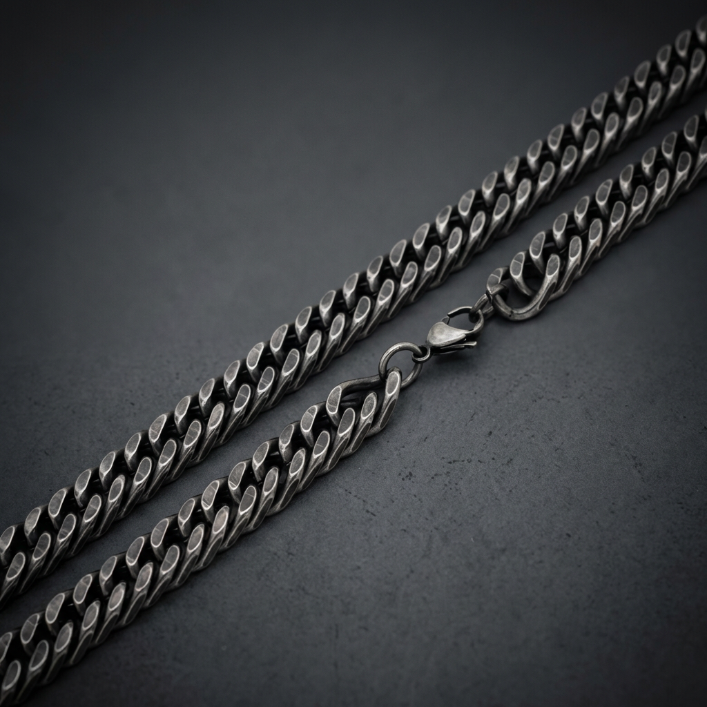 Capo's Steel Chain - dark 316L stainless steel brutalist curb cuban link necklace, thick and masculine
