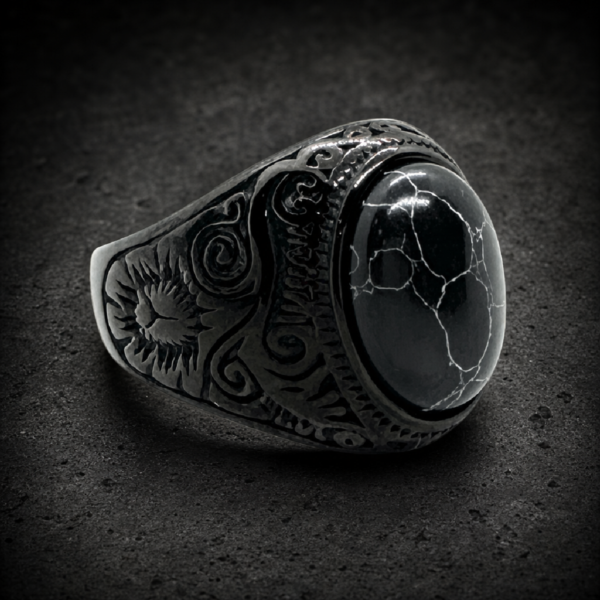 DarkHorse - Black Turquoise Ring - 316L stainless steel unisex jewelry (R0824)