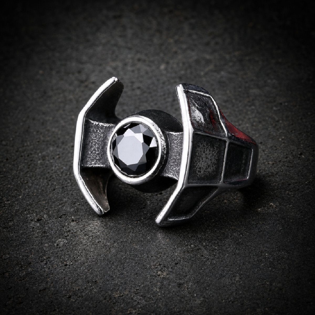 Darkstar Reaper — Starfighter Ring with Black Stone - 316L stainless steel unisex jewelry, darkstar starfighter stainless…
