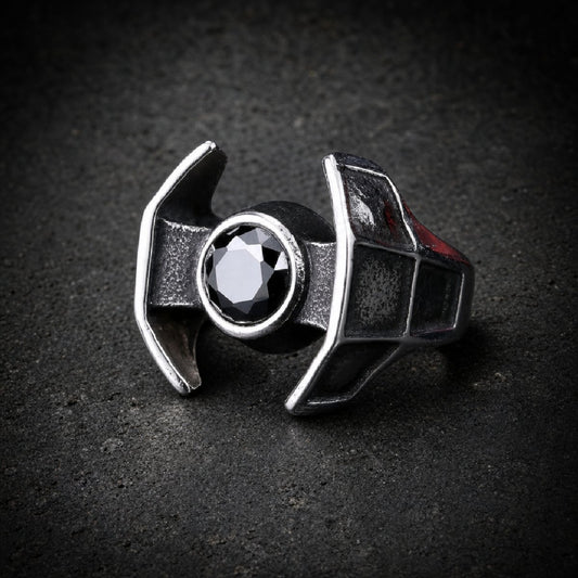 Darkstar Reaper — Starfighter Ring with Black Stone - 316L stainless steel unisex jewelry, darkstar starfighter stainless…
