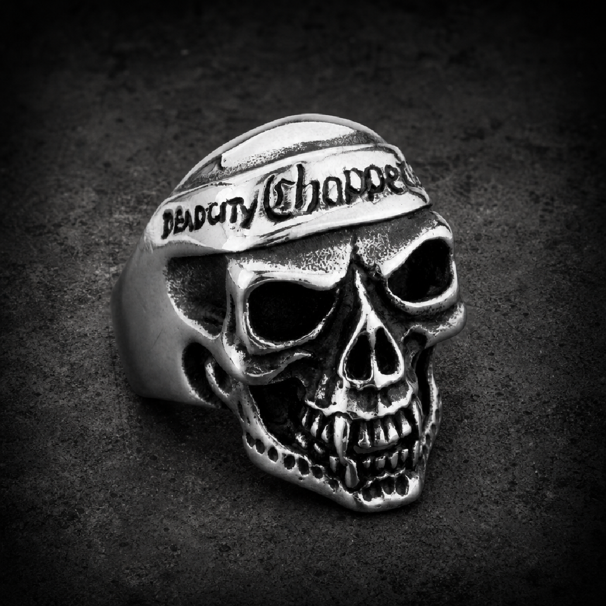 Dead City Choppers Skull Ring with Bandana - 316L stainless steel unisex jewelry (R0383)