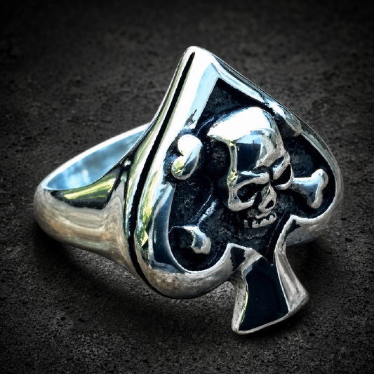 Death of Spades - Big & Bold Spade Ring With Skull & Crossbones - 316L stainless steel unisex jewelry (R0787)