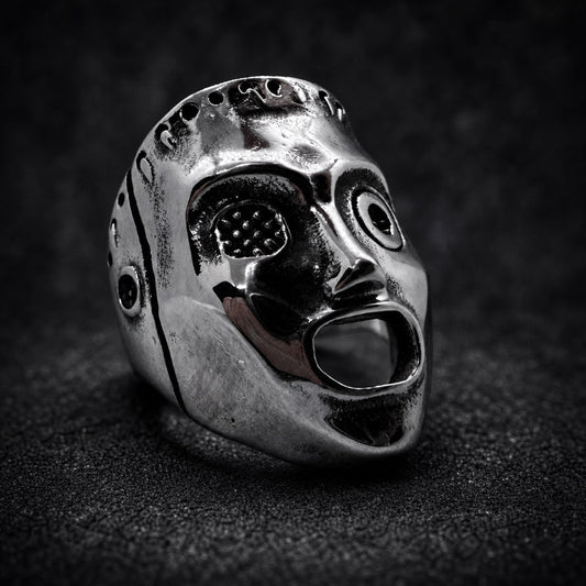 Bolzengrimm skull ring with bolted iron fastenings, 316L stainless steel, Deathmask Legion Remnant II of II