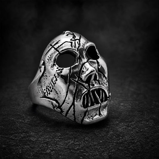 Der Eisenmaul skull ring with iron-stitched jaw, 316L stainless steel, Deathmask Legion Outcast II of IV