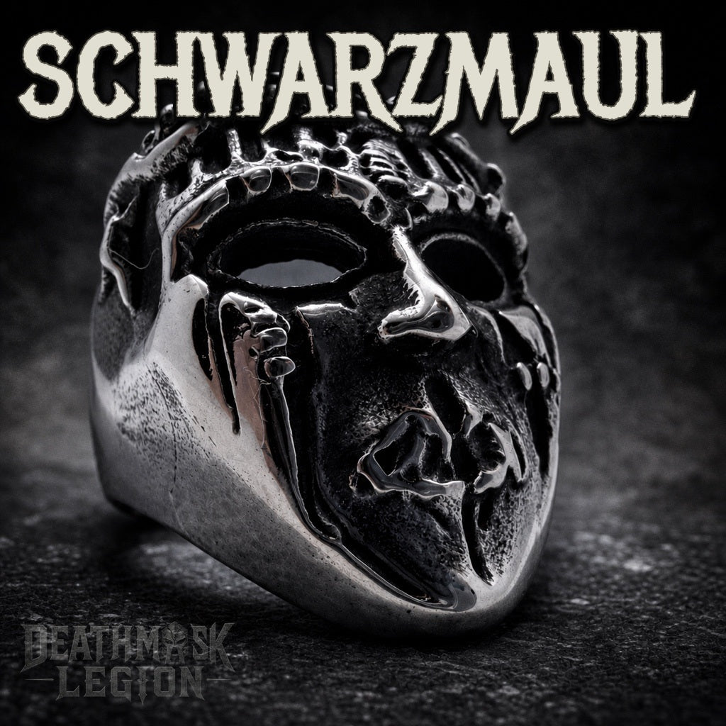 Schwarzmaul mens gothic skull ring, black hollow maw, 316L stainless steel biker jewelry, Deathmask Legion Outcast III of IV