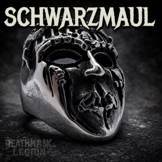 Schwarzmaul mens gothic skull ring, black hollow maw, 316L stainless steel biker jewelry, Deathmask Legion Outcast III of IV