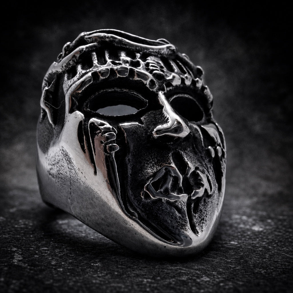 Schwarzmaul skull ring with black hollow maw, 316L stainless steel, Deathmask Legion Outcast III of IV