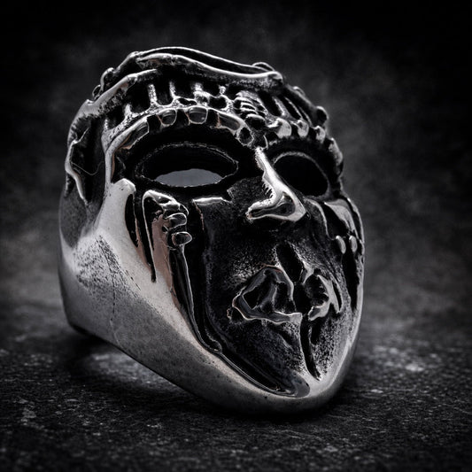 Schwarzmaul skull ring with black hollow maw, 316L stainless steel, Deathmask Legion Outcast III of IV