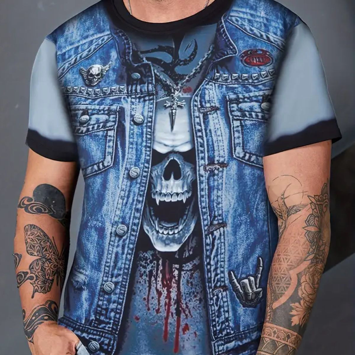 denim looking skull tshirt