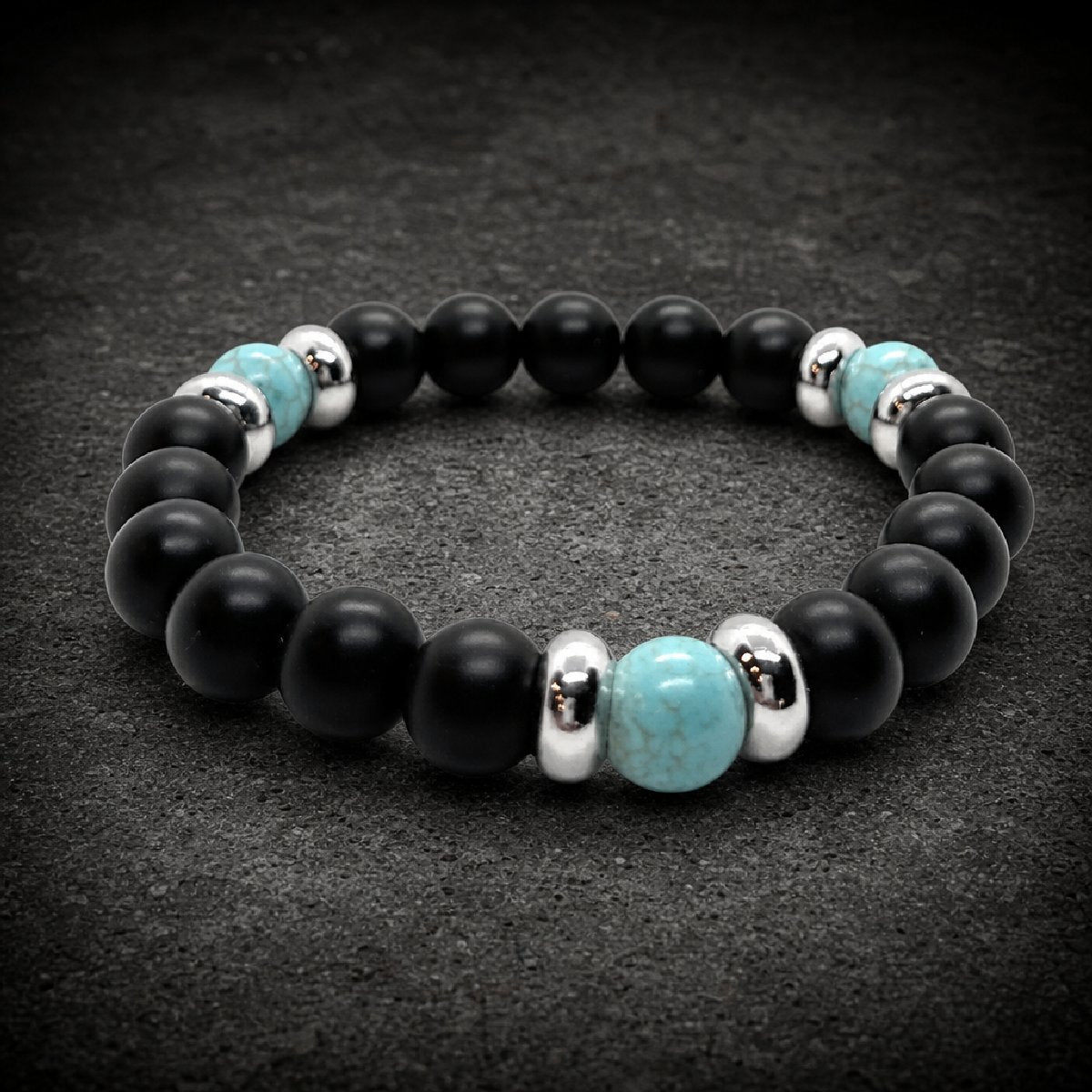Desert Oasis — Matte Onyx and Howlite Strength Bracelet - 316L stainless steel unisex jewelry, matte black onyx howlite br…