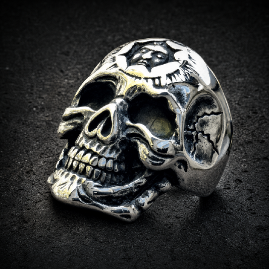 Don't You Forget About Me - Stainless Steel Skull Ring with Inner Face - 316L stainless steel unisex jewelry (R0376)