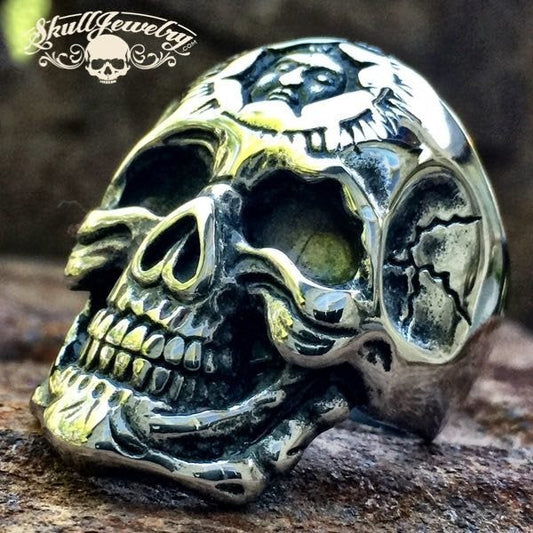 'Don't You Forget About Me' Stainless Steel Skull Ring with Inner Face