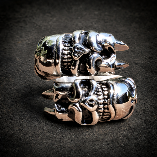 Double Head Stainless Steel Skull Ring - 316L stainless steel unisex jewelry (R0512)