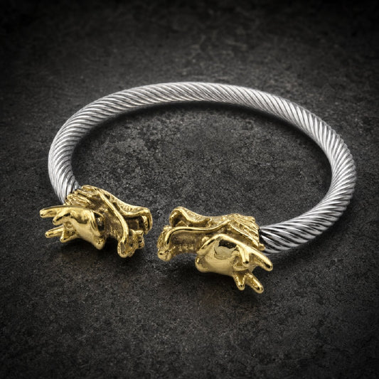 Double Headed Dragon Steel Bangle Bracelet (#bangle004)