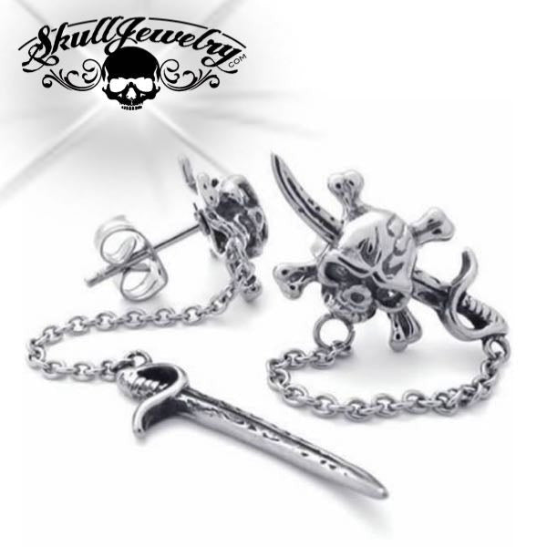 'Red Pirate' Skull Earring w/Red Eyes and a Sword