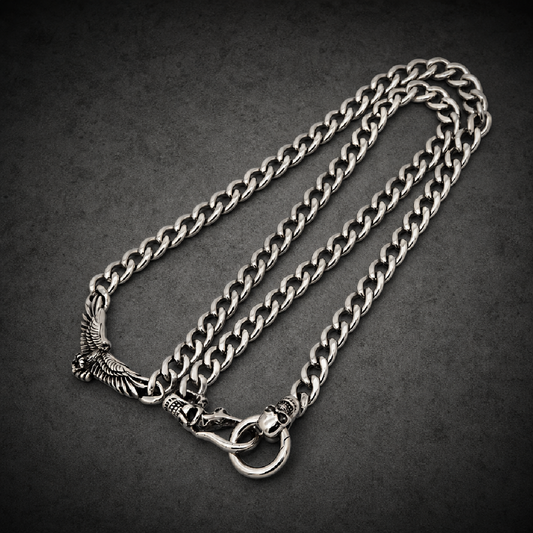 Skullwing Outlaw Chain 28 inch 316L stainless steel wallet chain featuring an eagle skull with wings design.