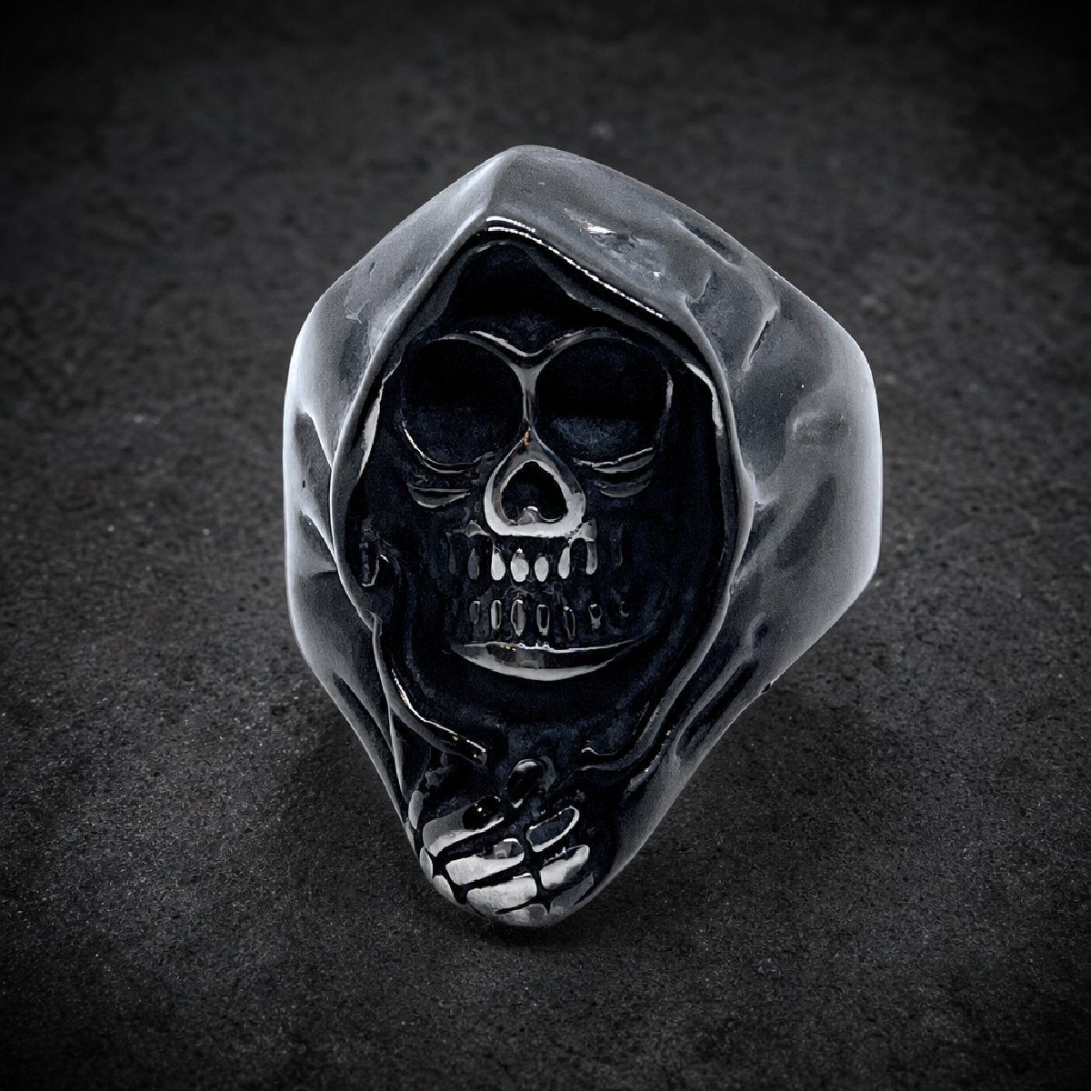 Ebony Harbinger — Grim Reaper Ring - 316L stainless steel unisex jewelry, hooded grim reaper skull ring, 316l stainless st…
