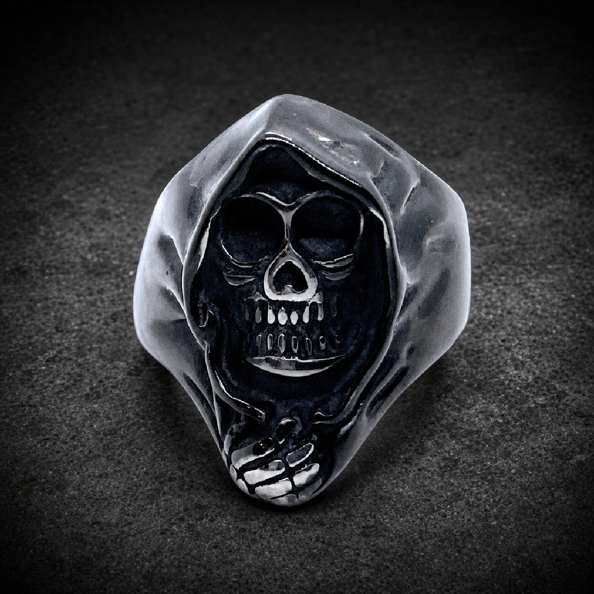 Ebony Harbinger — Grim Reaper Ring - 316L stainless steel unisex jewelry (R0290_SIZE07)
