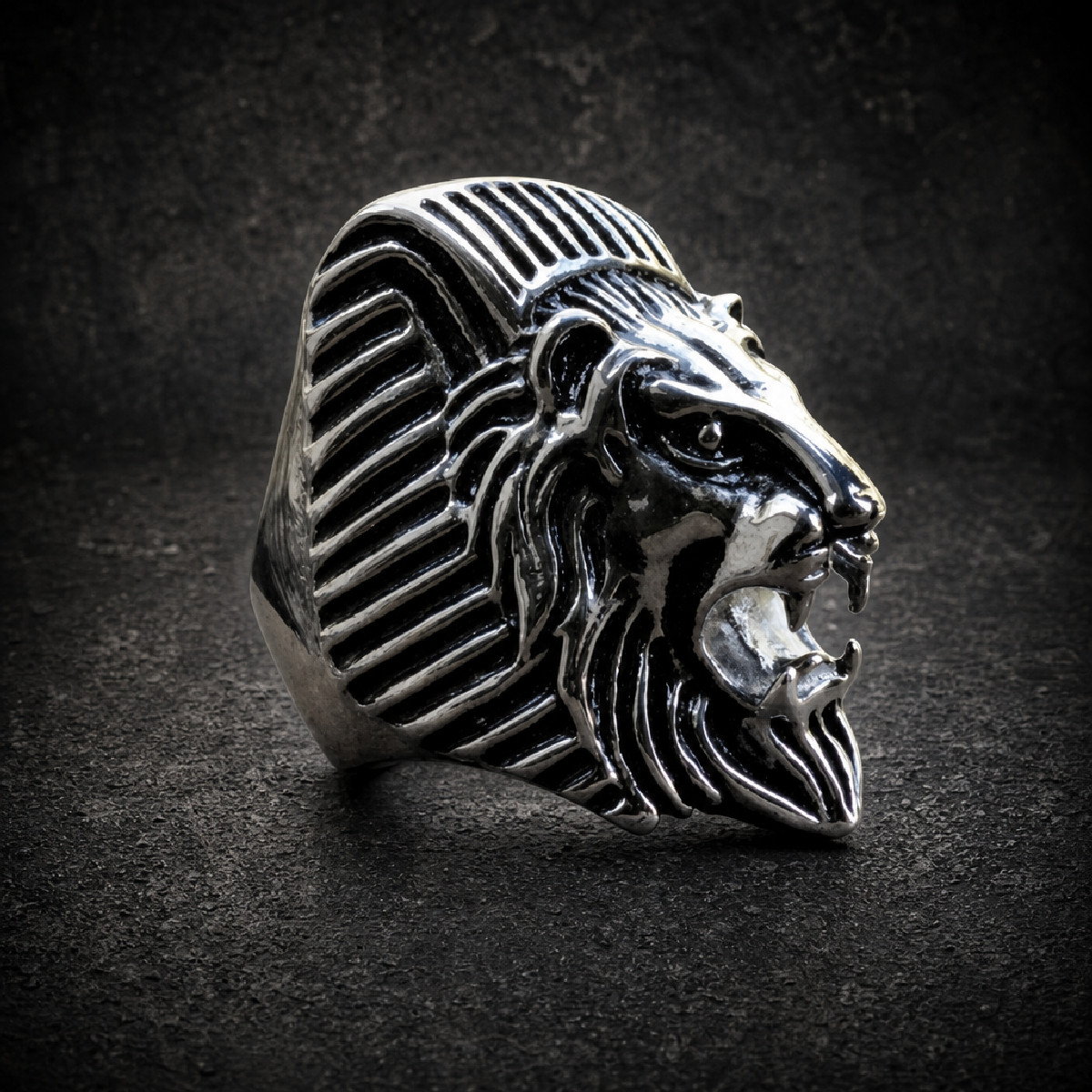 Egyptian Lion - Stainless Steel Skull Ring - 316L stainless steel unisex jewelry (R0536)