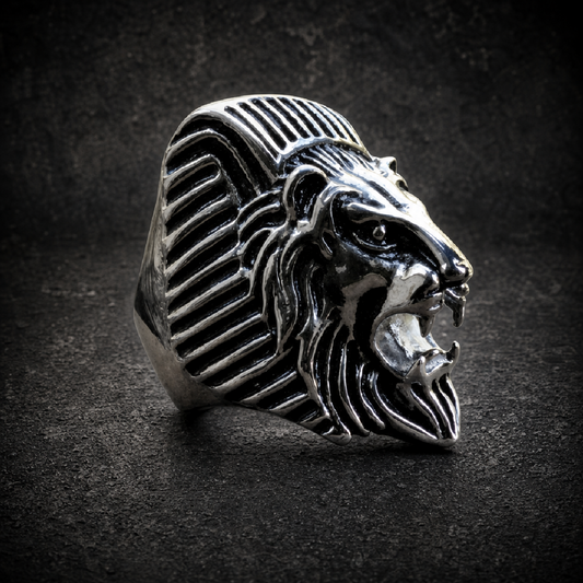 Egyptian Lion - Stainless Steel Skull Ring - 316L stainless steel unisex jewelry (R0536)