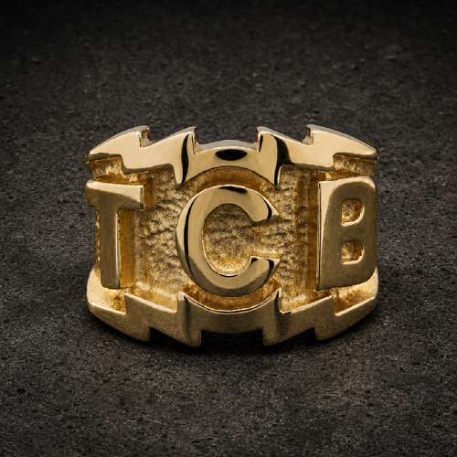 Elvis Inspired 'TCB' Ring, Gold-Tone - 316L stainless steel unisex jewelry (R0581)