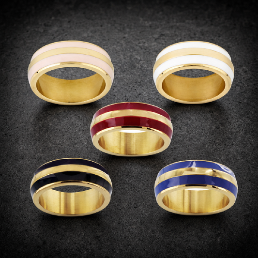 Enamel Double Striped Gold Plated Band Ring - Blue, Red, White or Pink (409) - 316L stainless steel unisex jewelry (R0567)