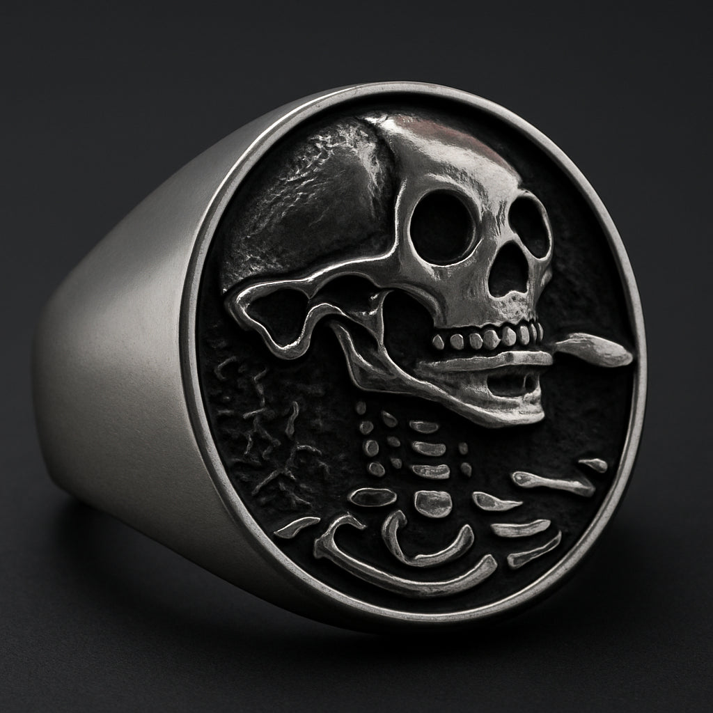 Bone Collector's Creed Ring in 316L stainless steel, featuring a fierce design embodying strength and dominance.