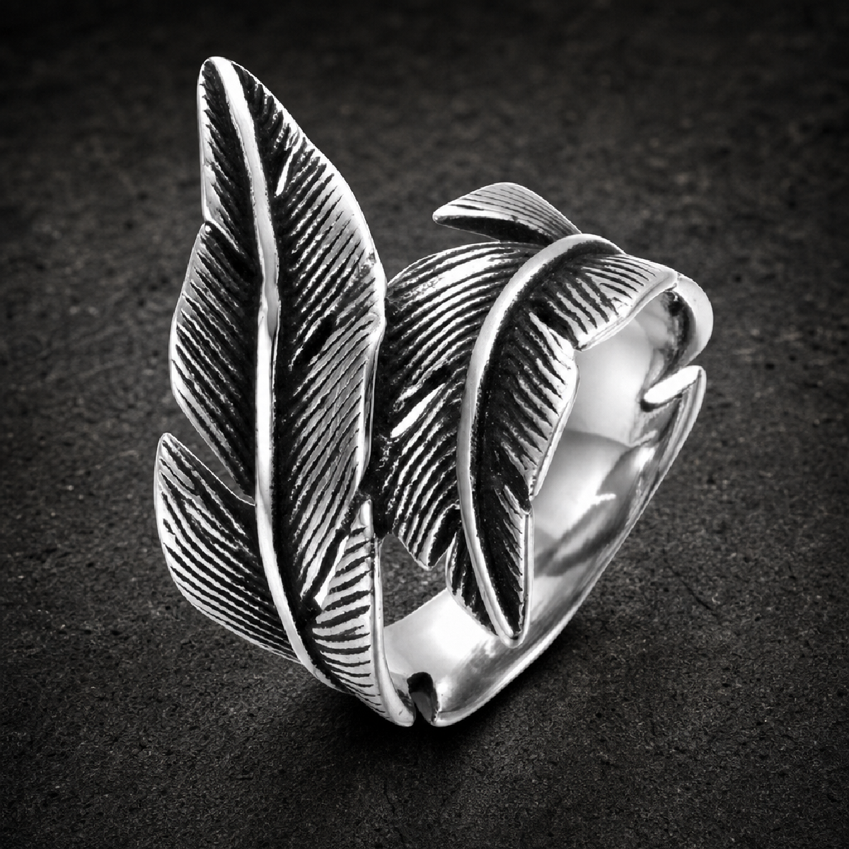 Feather Ring - 316L stainless steel unisex jewelry (R0596)