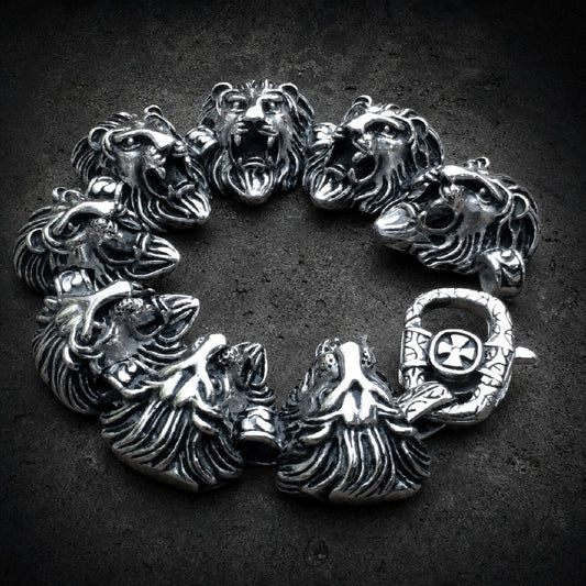 Feral Monarch — Lion Link 9" Bracelet · 140 grams