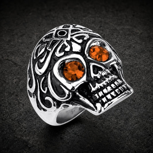 Fierce Monarch — Skull Ring with Fiery Eyes - 316L stainless steel unisex jewelry, 316l stainless steel skull ring, gothic…