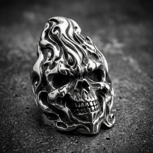 Fight Fire With Fire - Big, Heavy, Long & Bold Skull Ring (#605)