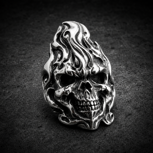 Fight Fire With Fire - Big, Heavy, Long & Bold Skull Ring - 316L stainless steel unisex jewelry (R0683)