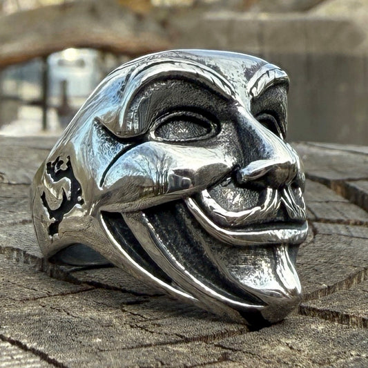 Anonymous Vendetta Mask Ring – V for Vendetta Stainless Steel Tribute (#547)