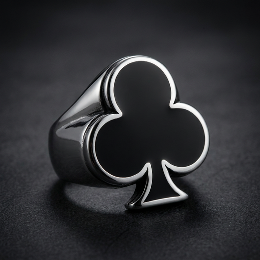 Midnight Clover Ring, 316L surgical-grade stainless steel, biker skull jewelry, dark clover design, gothic ring