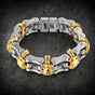 Gilded Road Reaper — Two-Tone Motorcycle Chain Skull Bracelet (#B0187)