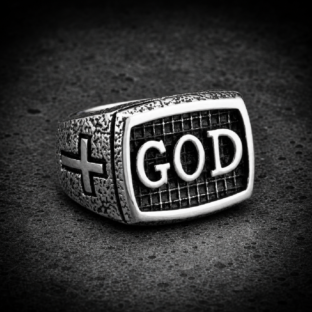 GOD - Ring w/Cross on Each Side (item#495) - 316L stainless steel unisex jewelry (R0643)