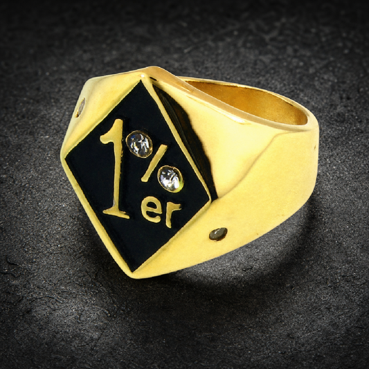 Gold #1 ER Biker Skull Ring w/ CZ – Ride Hard, Rule Bold - 316L stainless steel unisex jewelry (R0389)