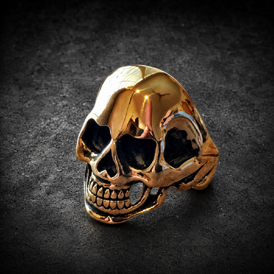Gold Finger Skull Ring - 316L stainless steel unisex jewelry (R0527)