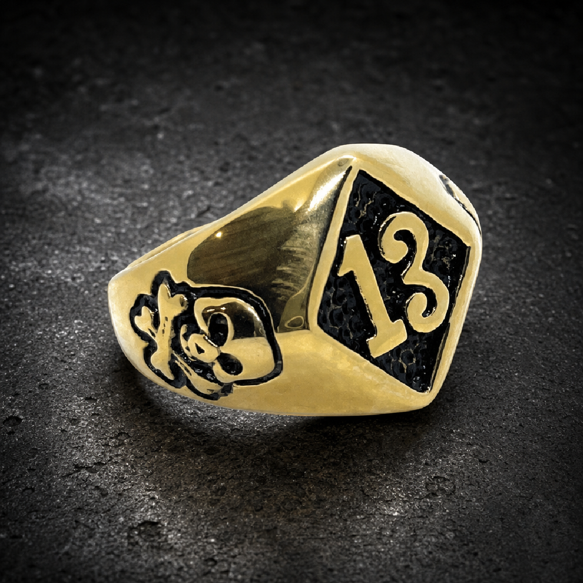 Gold Outlaw 13 Skull Ring – Biker's Lucky Charm - 316L stainless steel unisex jewelry (R0708)