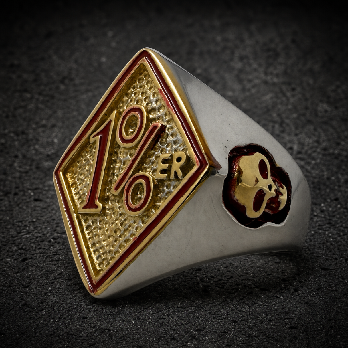 Gold-Silver #1 ER Biker Skull Ring w/ CZ – Ride Hard, Rule Bold - 316L stainless steel unisex jewelry (R0360)