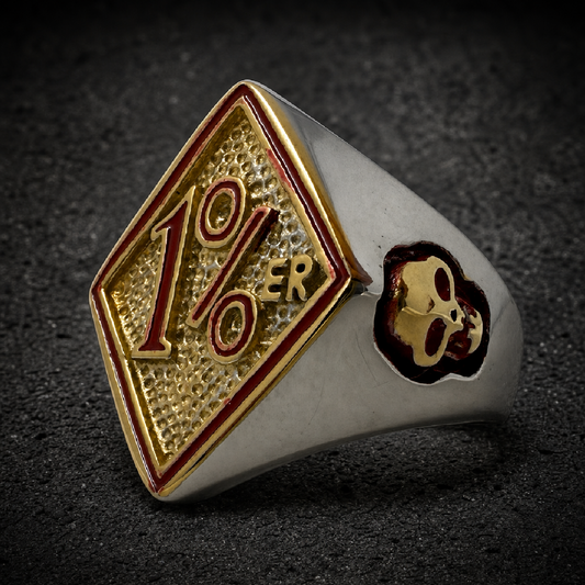Gold-Silver #1 ER Biker Skull Ring w/ CZ – Ride Hard, Rule Bold - 316L stainless steel unisex jewelry (R0360)