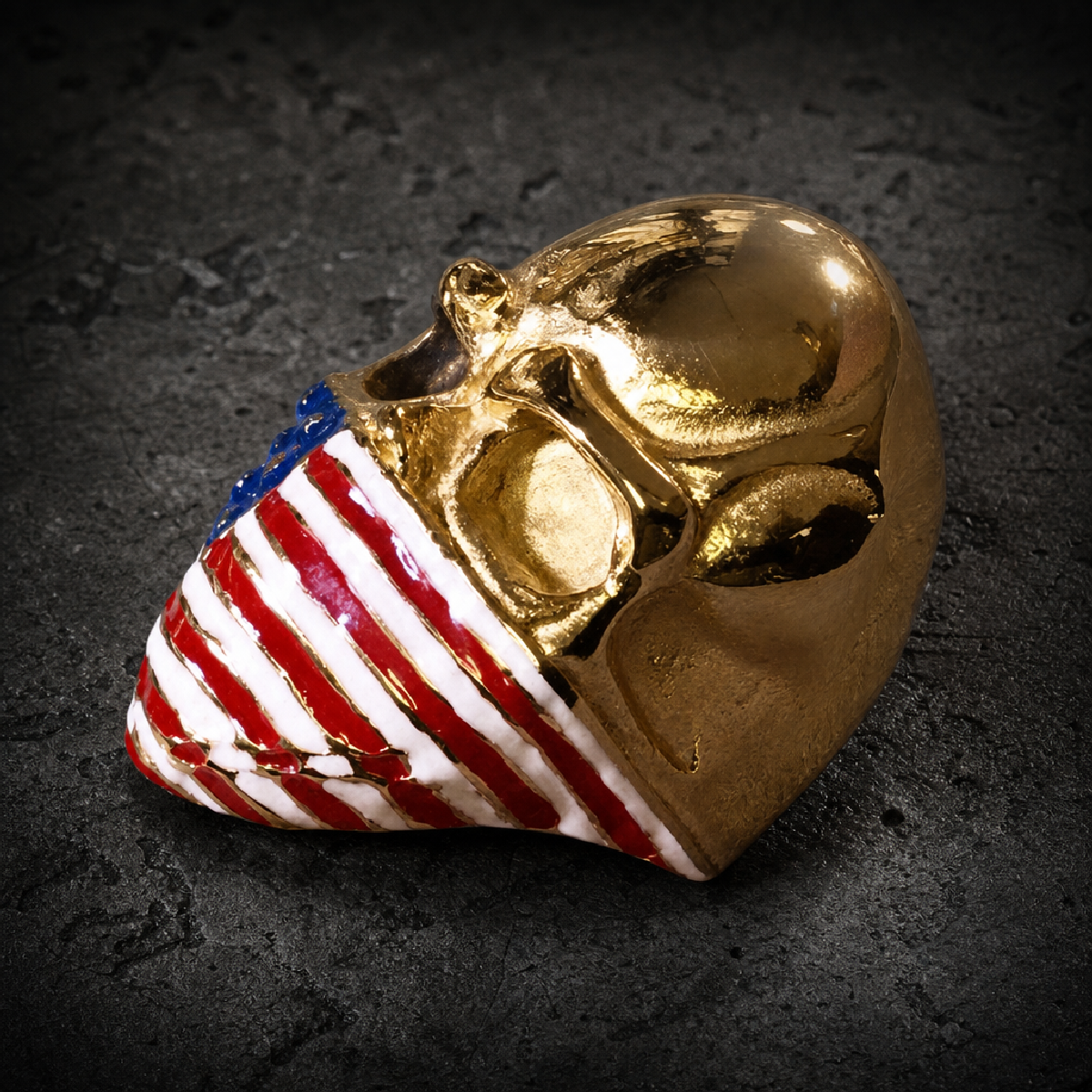 Gold-Tone American Flag Skull Ring - 316L stainless steel unisex jewelry (R0381)