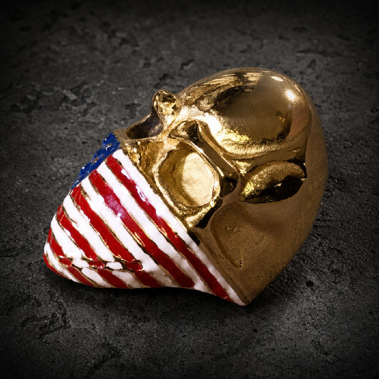 Gold-Tone American Flag Skull Ring - 316L stainless steel unisex jewelry (R0381)