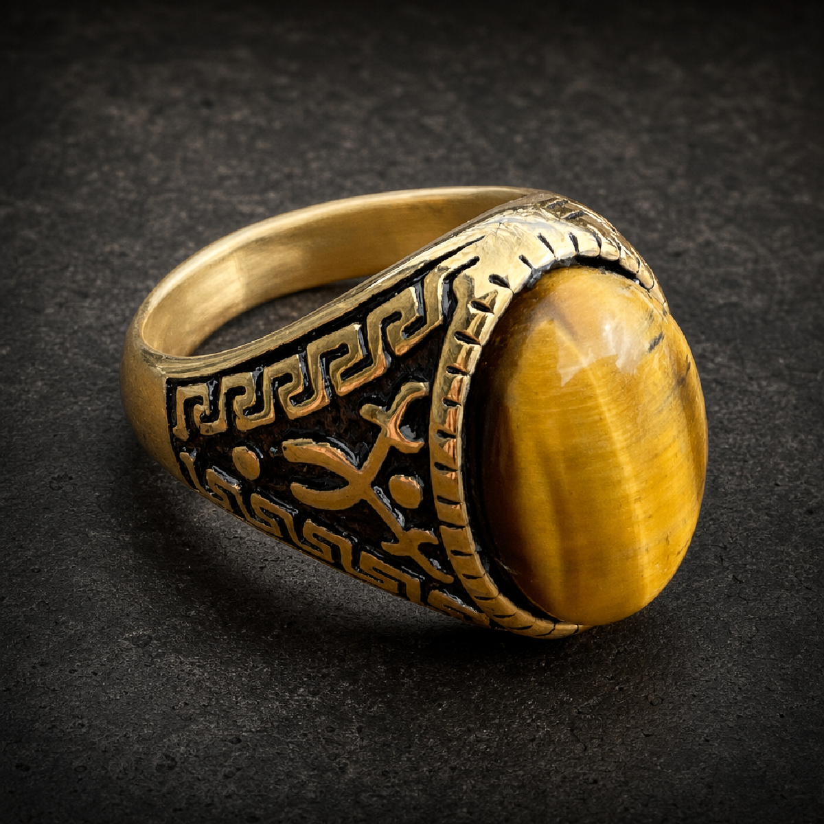 Gold-tone 'Cat's Eye' Stainless Steel Ring - 316L stainless steel unisex jewelry (R0831)