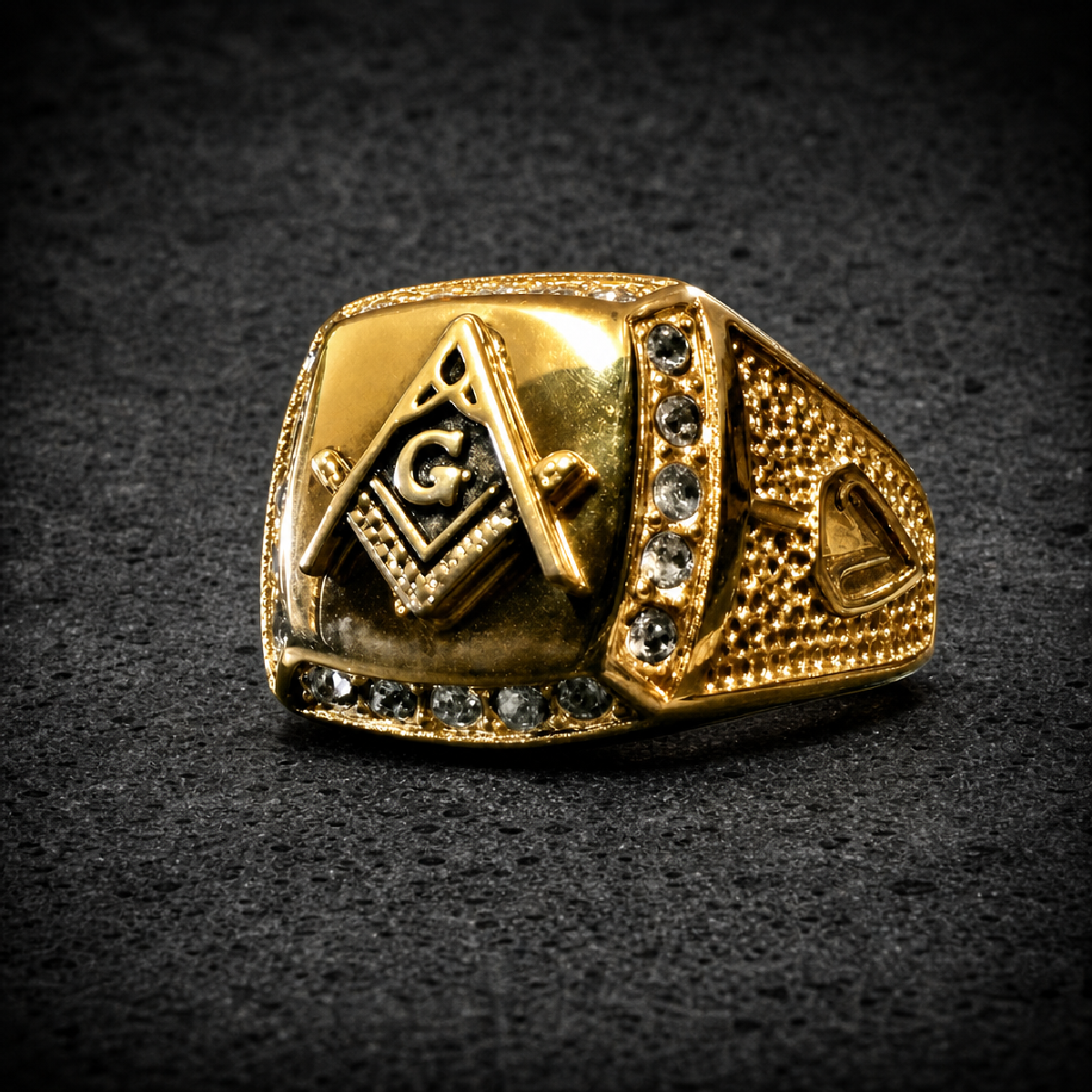 Gold-Tone Free Mason Ring - 316L stainless steel unisex jewelry (R0747_SIZE09)