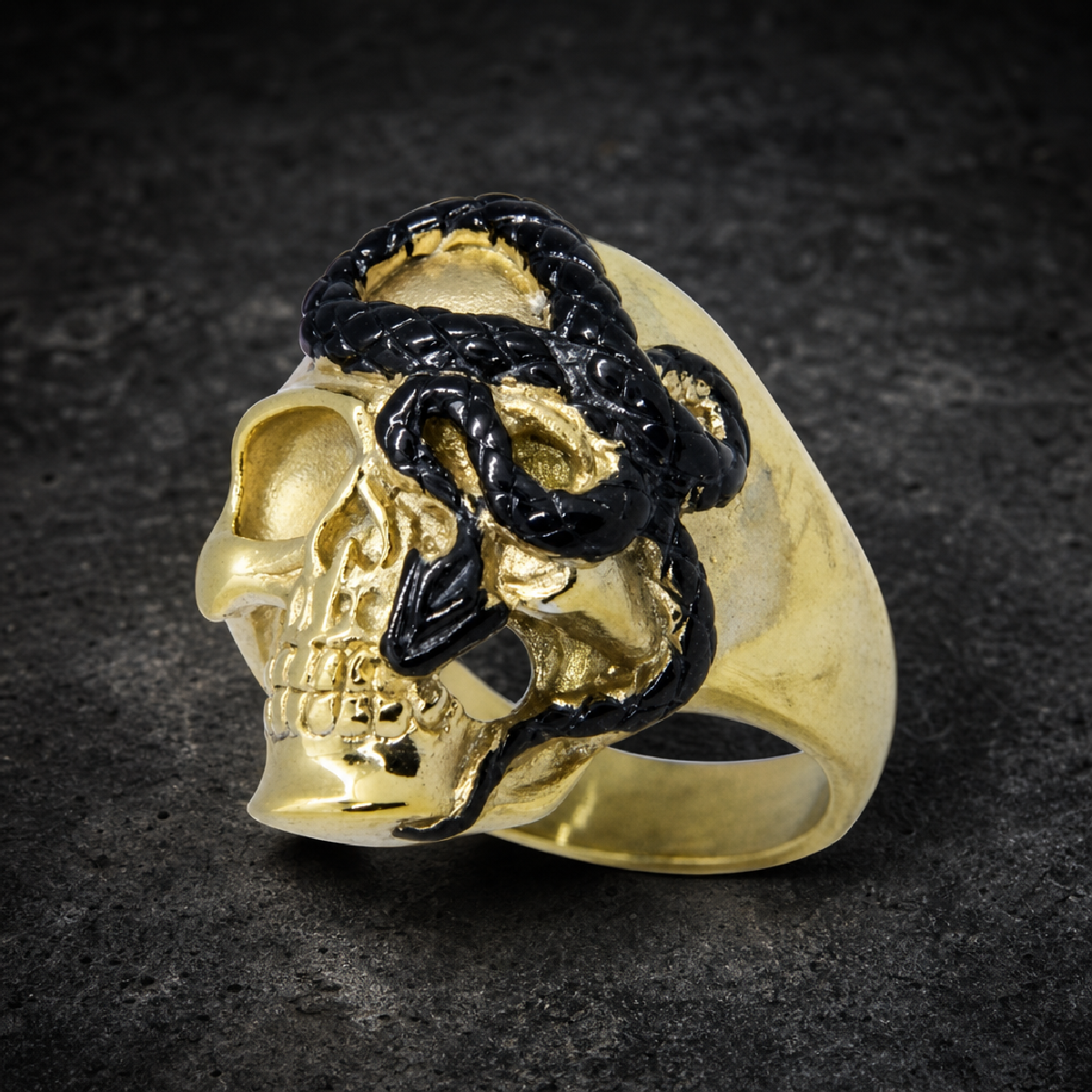 Gold-Tone 'Here I Go Again' Stainless Steel Skull Ring - 316L stainless steel unisex jewelry (R0351)