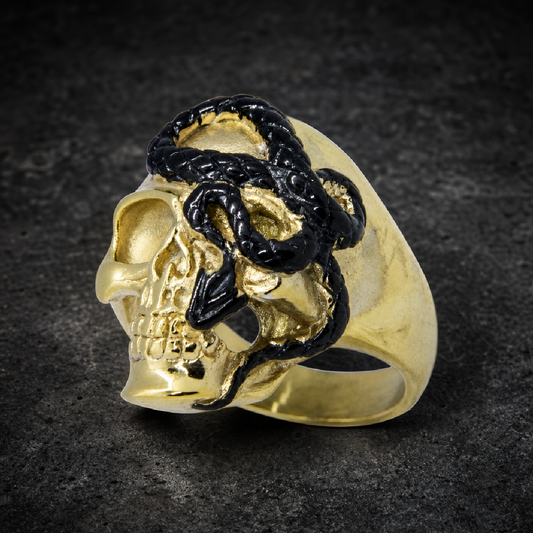 Gold-Tone 'Here I Go Again' Stainless Steel Skull Ring - 316L stainless steel unisex jewelry (R0351)