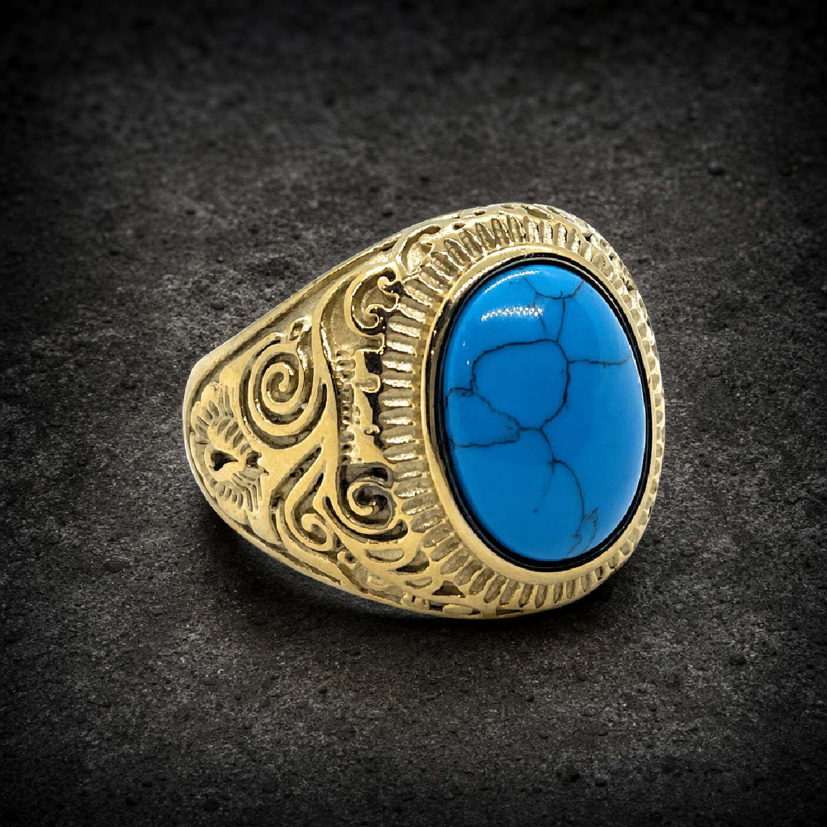 Gold-Tone 'Land of the Navajo' Stainless Steel Ring - 316L stainless steel unisex jewelry (R0818)