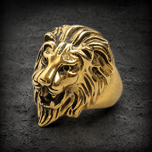 Gold-Tone 'Lion Heart' Ring - 316L stainless steel unisex jewelry (R0497)